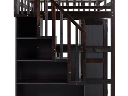 Loft Bed With Stairs, Bookshelf, Drawers, Desk & Wardrobe, Space Saving Multifunctional Furniture