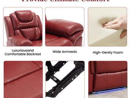 Home Theater Seating Manual Recliner Chair With Center Console And LED Light Strip For Living Room - Red