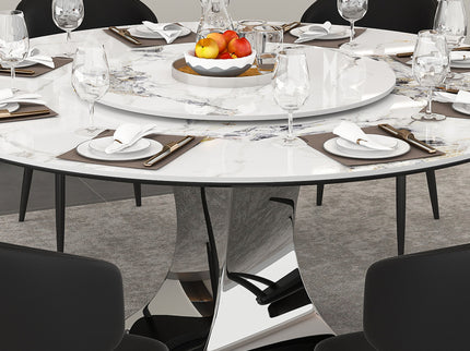Round Dining Table With 6 Chairs Set - Silver