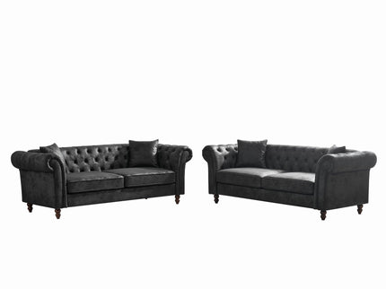 Chesterfield 3 And 3 Seater Sofa Set High Tech Fabric Roll Armrest Upholstered Couch