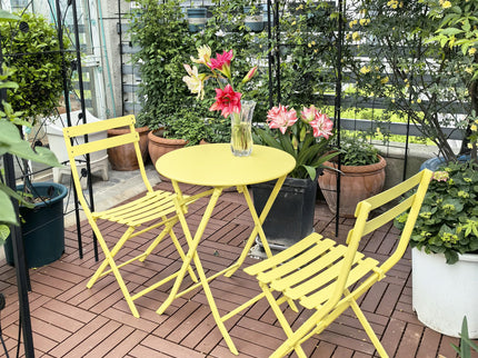 3 Piece Patio Bistro Set Of Foldable Round Table And Chairs