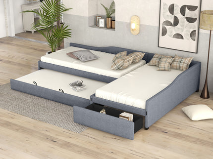 Upholstered Double Daybed With Trundle And Drawer