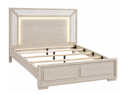 Ciara - King Bed With LED Panel Headboard, Low Profile Design - Beige