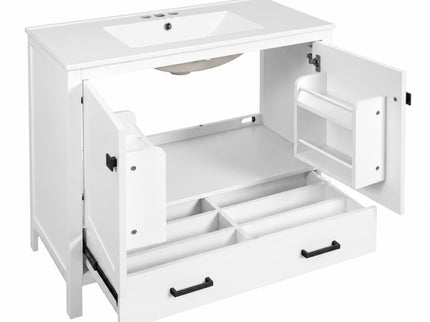 Bathroom Vanity With Sink, Soft Close Doors, Double Shelves & Divided Drawer