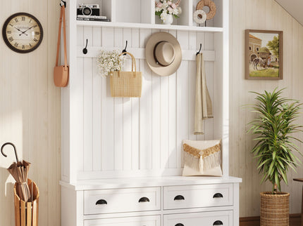 Hall Tree With 4 Drawers, Coat Rack With 6 Hooks