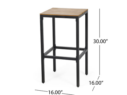 Outdoor Bar Stool With Slat Design And Metal Frame (Set of 2)