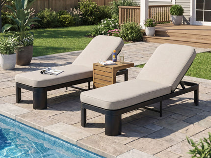 Outdoor Chaise Lounge Set With Side Table, 5 Position Adjustable Patio Recliner