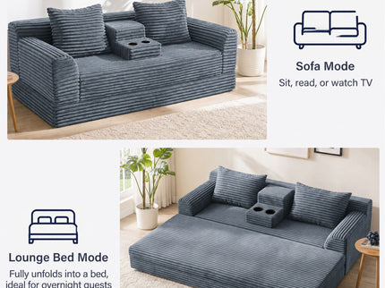 Soft Striped Convertible Sofa Bed, Dual Use Lounge Couch With Cup Holders And Pillows