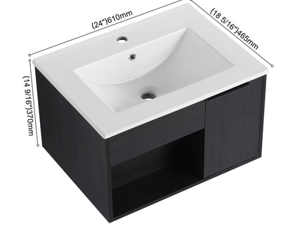 Wall Mounted Floating Bathroom Vanity With Open Shelf & Soft Close Door
