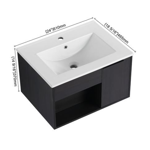 Wall Mounted Floating Bathroom Vanity With Open Shelf & Soft Close Door