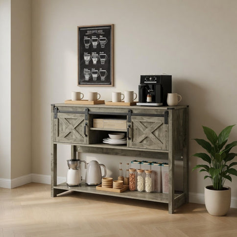 Farmhouse Entryway Table With Sliding Barn Door