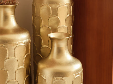 Floor Metal Vases Decorated White Metal Vases (Set of 3) Gorgeous Home Decoration Large Glazed Metal Vases - Golden