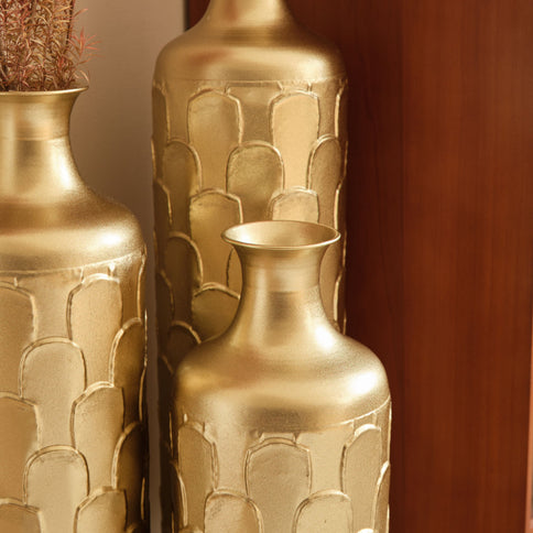 Floor Metal Vases Decorated White Metal Vases (Set of 3) Gorgeous Home Decoration Large Glazed Metal Vases - Golden