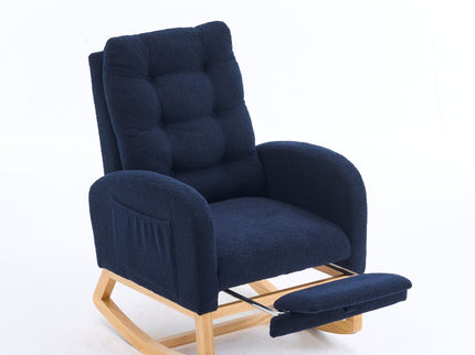 Ly-5104 - Accent Rocking Chair With Footrest & Storage Pocket For Living Room - Blue