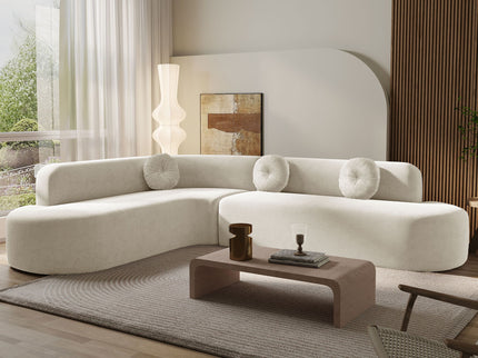 Extra Large Sectional Sofa Soft Fabric Upholstery, Elegant Curved Design With 3 Round Cushions, High - Resilience Foam For Ultimate Comfort - Beige