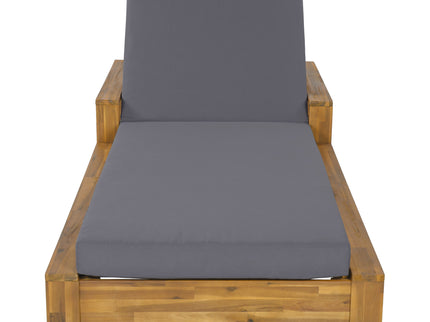 Chaise Lounge With Armrests, 2 Fold Cushion Set, 3 Position Adjustable Backrest, For Patio Pool - Dark Gray / Teak