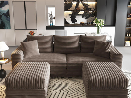 Deep Seat Convertible Sofa With Soft Pillows And Ottomans
