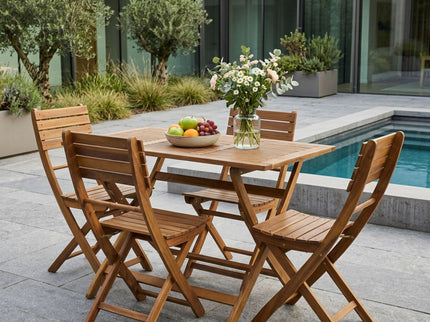 Natural 5 Piece Wood Outdoor Patio Dining Set - Natural Stained