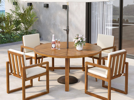 5 Piece Outdoor Patio Dining Set With 4 Armchairs And Table - Beige