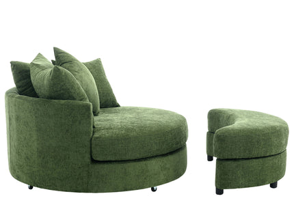 360° Swivel Accent Barrel Chair With Storage Ottoman & 4 Pillows, Modern Leisure Chair Round Accent For Living Room