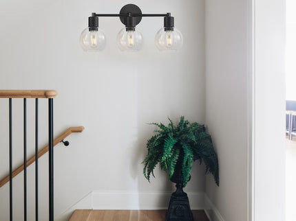 3 Light Globe Bathroom Vanity Light With Clear Glass Shades - Black