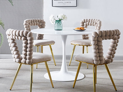 Modern Chair With Iron Tube Legs, Soft Cushions And Comfortable Backrest, Suitable For Dining Room, Living Room, Cafe, Hairball Back