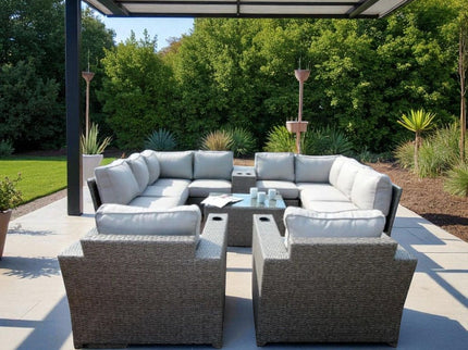 Outdoor Wicker Sectional With Weather Resistant Cushions And Table
