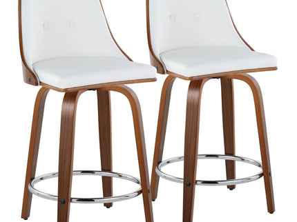 Gianna - Mid-Century Modern Fixed Height Stool With Swivel With Round Footrest (Set of 2)