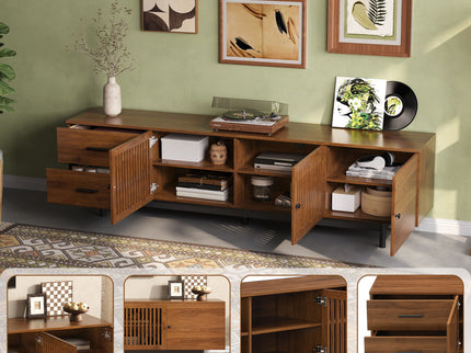 TV Stand, Media Console With 2 Drawers, Soft Closing Hinges, Adjustable Shelves - Walnut