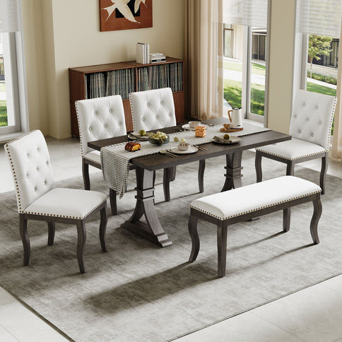 Dining Set With Bench, 6 Piece