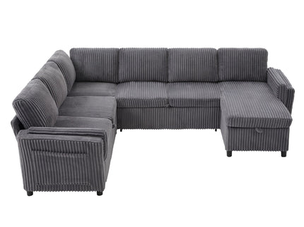Convertible U-Shaped Sectional Sofa Bed With USB Ports And Storage