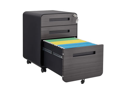 3 Drawer Mobile File Cabinet Under Desk Office, Simple Style Versatile Storage Cabinet For Legal / Letter / A4 Files, 5 Wheel Design Anti-Tilting Cold Rolled Steel Waterproof Moisture-Proof