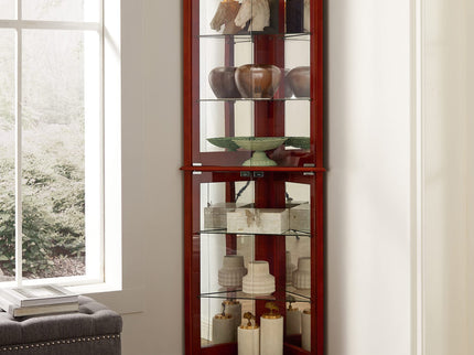 Corner Curio Dispaly Cabinet With Lights, Adjustable Tempered Glass Shelves, Mirrored Back (E26 Light Bulb Not Included)