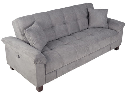 Adjustable Sofa With Hidden Storage And USB Port, Plush Cube Pattern Couch With Pillows - Gray