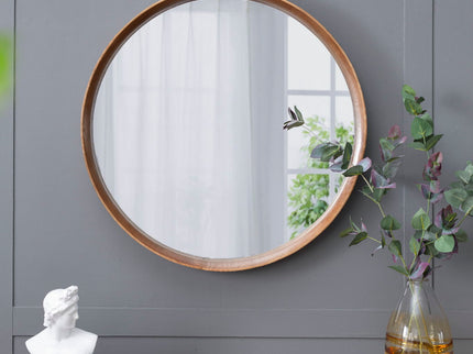 Round Wood Mirror, Wall Mounted Mirror Home Decor For Bathroom Living Room