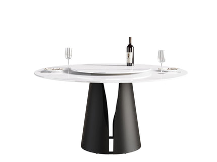 Modern Artificial Stone Round Carbon Steel Base Dining Table, Can Accommodate 6 People, Artificial Stone Turntable