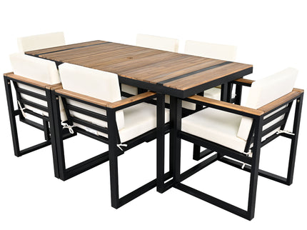7 Pieces Outdoor Dining Set Patio Dining Table And Chair Set With And Removable Cushions For Patio