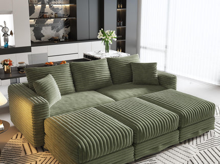 Convertible Deep Seat Sofa With Soft Pillows And Ottomans