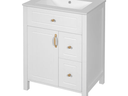 Elegant Bathroom Vanity With Ceramic Sink, Soft Close Doors And Drawers, Double Storage Racks
