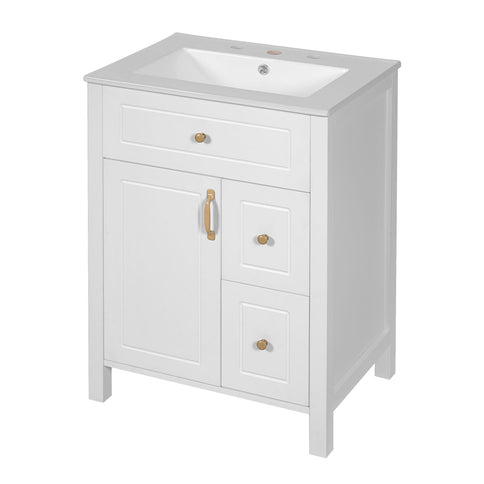 Elegant Bathroom Vanity With Ceramic Sink, Soft Close Doors And Drawers, Double Storage Racks