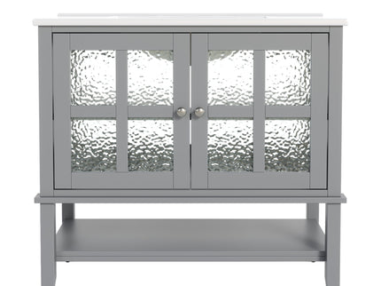 Bathroom Vanity With Ceramic Sink, Adjustable & Open Shelf