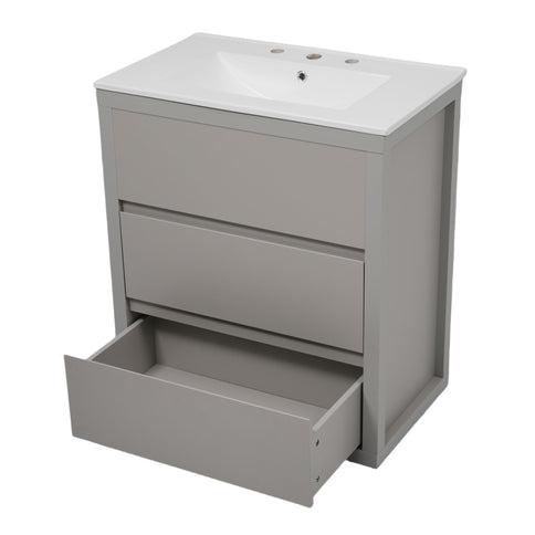 Freestanding Bathroom Vanity With Ceramic Sink, 2 Full Extension Drawers