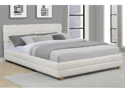 Modern Platform Bed With Upholstered Grid-Patterned Headboard