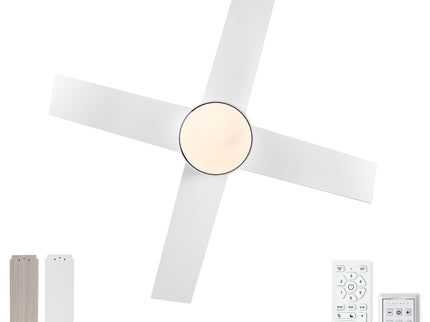 Ceiling Fan With Remote Control, Reversible DC Motor, 6 Speeds, 3 Dimmable LED, Quiet Timer For Indoor - White