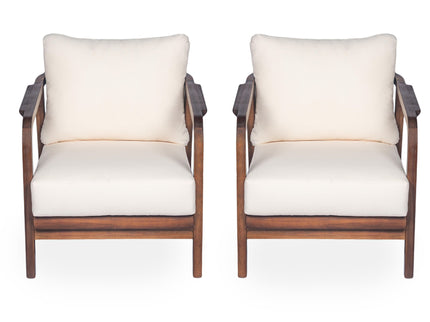 Outdoor Lounge Chair With Woven Backrest, Solid Wood Frame, Comfortable Cushions
