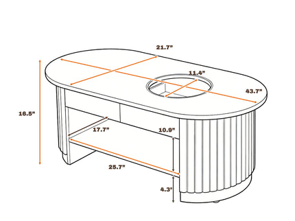 Fluted Oval Coffee Table With Drawers, 2 Tier Cocktail Table
