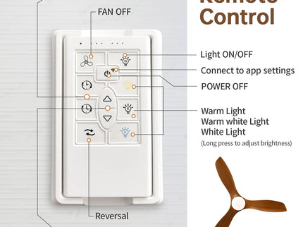 Smart Ceiling Fan With Remote Control, 3 Blades, Dimmable LED Light, Reversible DC Motor - Black