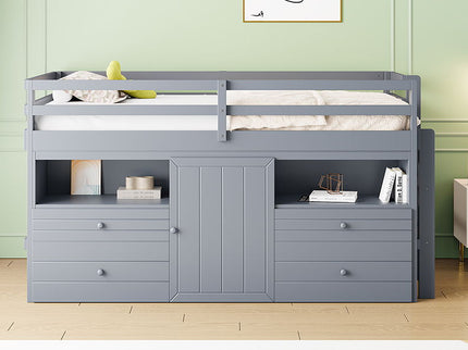 Loft Bed With 4 Drawers, Underneath Cabinet And Shelves