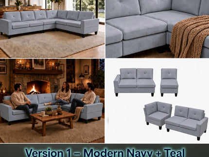 Modular L - Shaped Sectional Sofa 6 Seater 4 Piece Couch With Chaise