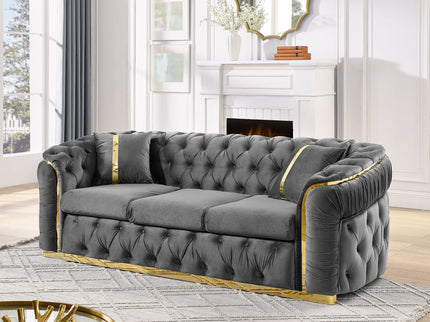 Button Tufted Couch With 2 Pillows, 3 Seater Luxury Chesterfield Sofa